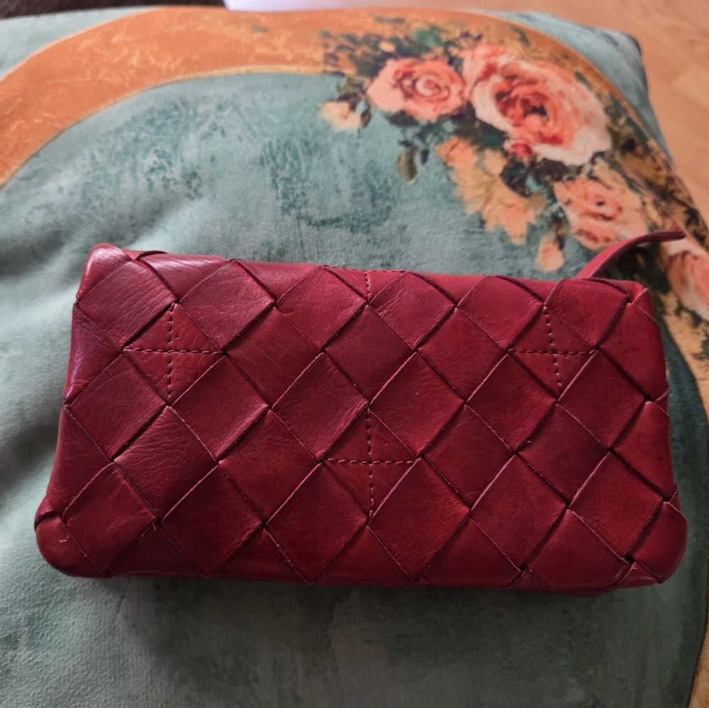 Red Woven Leather Clutch